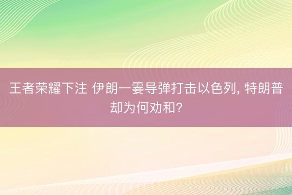 王者荣耀下注 伊朗一霎导弹打击以色列， 特朗普却为何劝和?