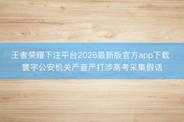 王者荣耀下注平台2026最新版官方app下载 寰宇公安机关严查严打涉高考采集假话