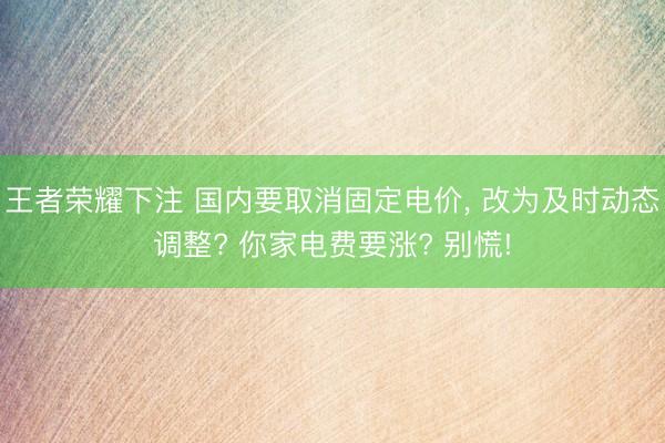 王者荣耀下注 国内要取消固定电价， 改为及时动态调整? 你家电费要涨? 别慌!